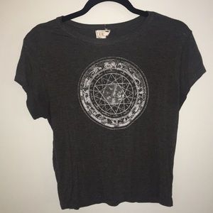 Dark grey tee. Zodiac compass design.